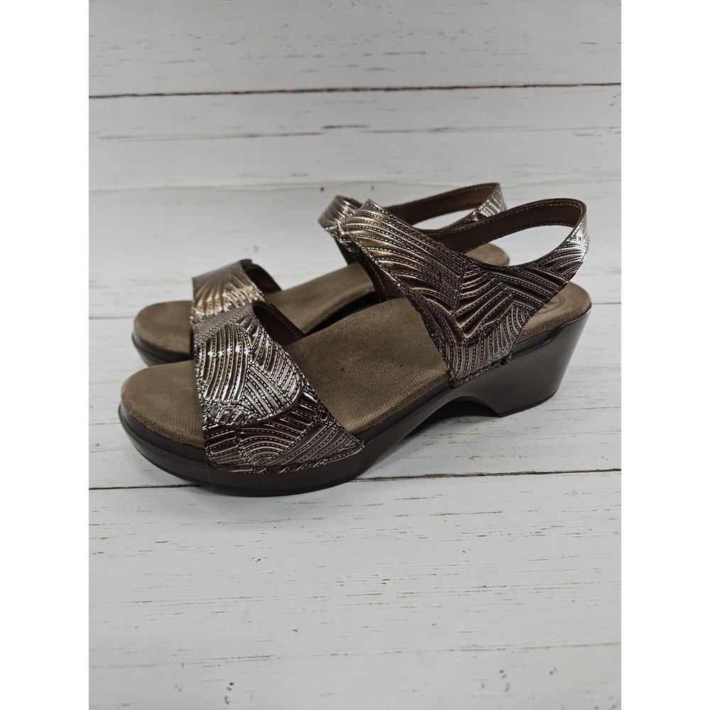 Dansko Sonnet Metallic Bronze Leather Sandals Womens 41 10-10.5 Wedge Adjustable